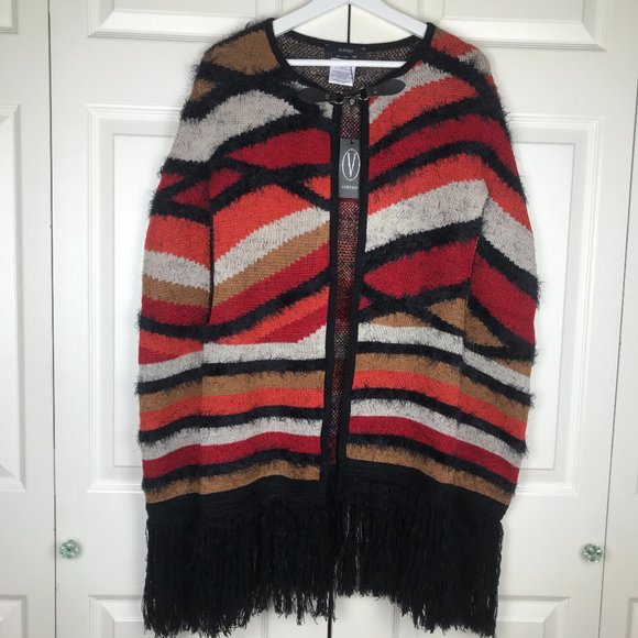 Vertigo Paris Jackets & Blazers - Vertigo Women's Burnt Orange Striped Cape Fringed